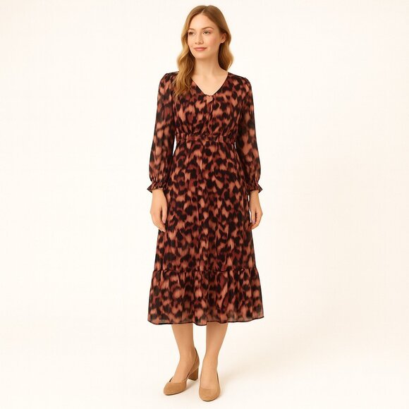 NWOT Harlow & Rose Petite Abstract Midi Maxi Dress Burgundy Pink PXL – Boho Chic - Picture 1 of 12